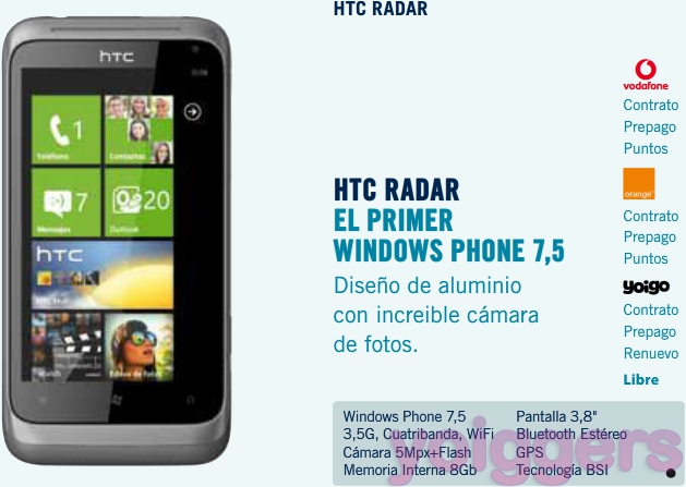 HTC Radar con Yoigo en The Phone House