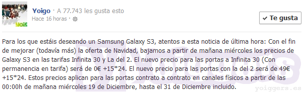 Samsung Galaxy S III con descuento en Yoigo