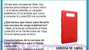 Carcasa inalambrica gratis para Nokia Lumia 820 en Yoigo