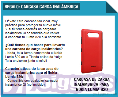 Carcasa inalambrica gratis para Nokia Lumia 820 en Yoigo