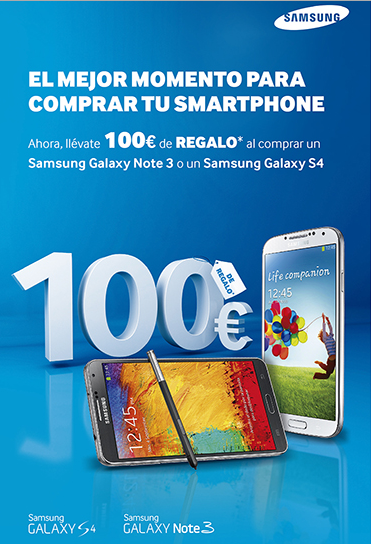 100 euros de descuento Samsung Galaxy S 4 y Note 3
