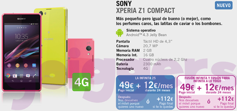 Sony Xperia Z1 Compact con Yoigo