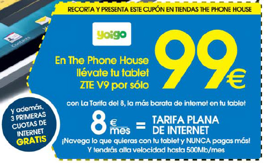 Oferta ZTE V9 Yoigo 20 Minutos y TPH