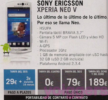 Sony Ericsson Xperia Neo V con Yoigo