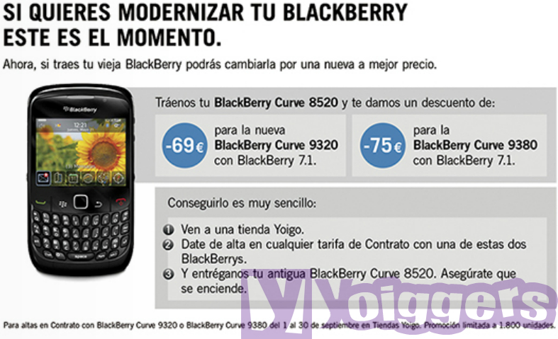 Promoción BlackBerry septiembre 2012 en Yoigo