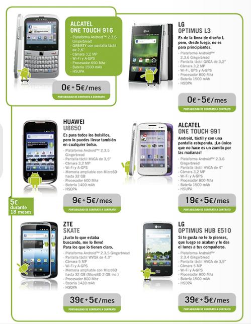 móviles con pago a plazos de 5 euros al mes Yoigo agosto 2012