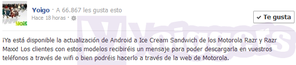 Android 4.0 para Motorola Razr Maxx de Yoigo