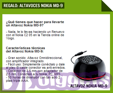 Nokia C2-05 con altavoz MD-9 de regalo con Yoigo