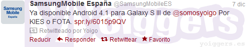 Actualización a Android 4.1 para el Samsung Galaxy S3 de Yoigo