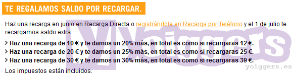 Promo recarga directa Yoigo junio-julio 2013