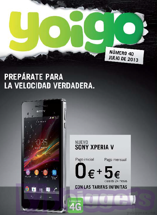 Sony Xperia V en revista Yoigo para julio 2013