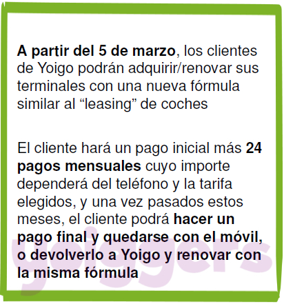 Pago a plazos con leasing de Yoigo